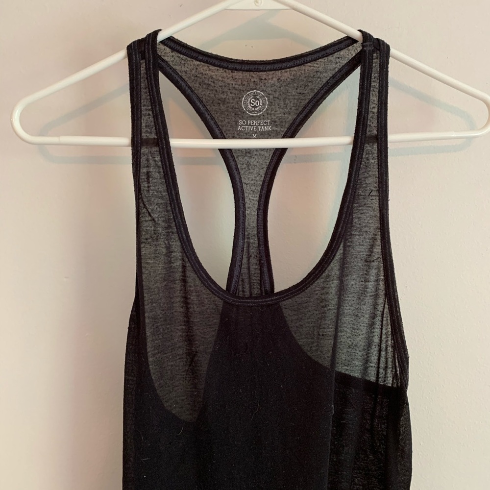 Sheer black/grey racer back active tank